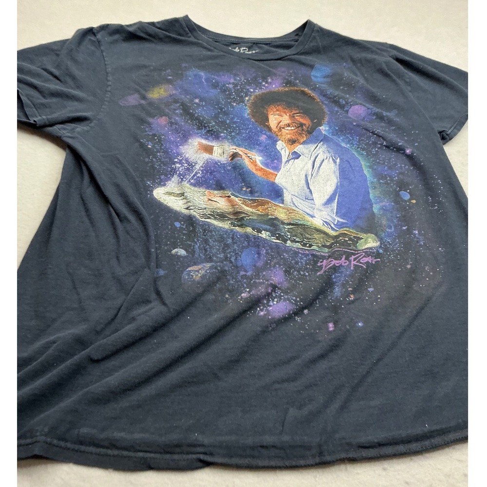 Bob Ross T‎ Shirt Space Galaxy Graphic Art Black Large Mens Short Sleeve Tee